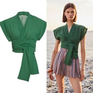 Three‎ Graces London Serena Cotton Wrap Top Sz 8 White Old Money Vacation